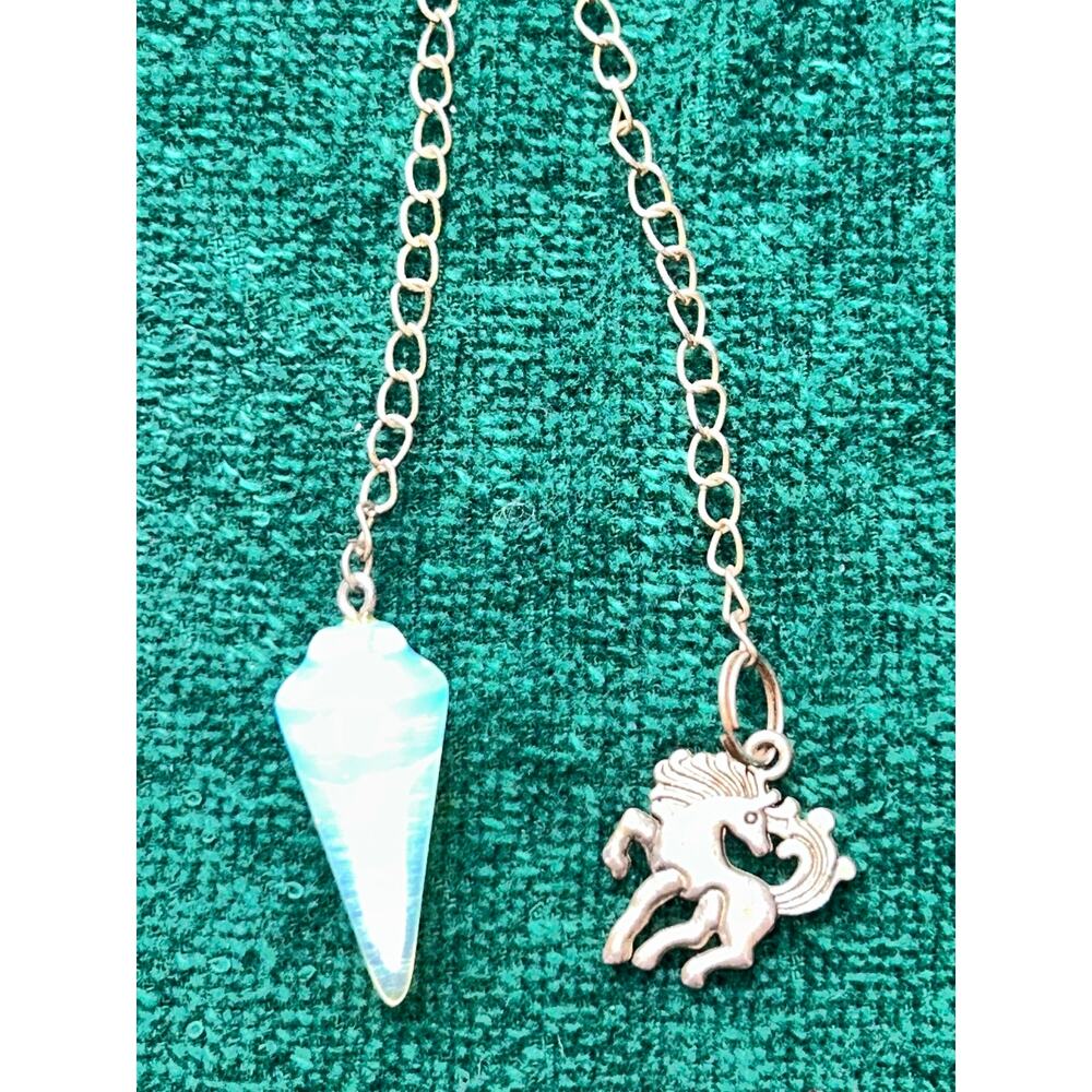 Vintage Opalite Unicorn Mystic Healing Pendulum 7" Chain Crystal Dowsing